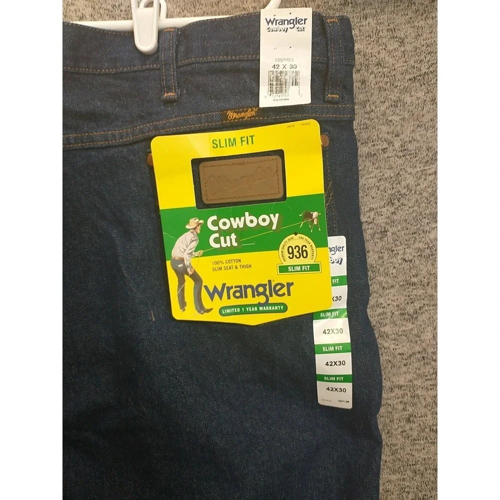 Wrangler Cowboy Cut 936 Slim Fit Mens Jeans 42x30 Prewashed Indigo NWT 936PWD